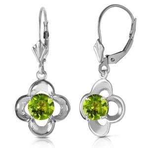 14K. GOLD LEVERBACK EARRING WITH NATURAL PERIDOTS (White Gold)